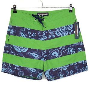 Reyn Spooner Swim Trunks Shorts Green Blue Pe'ahi Floral Hawaiian 30‎